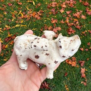 Vintage Rustic Heavy Cast Iron “When Pigs Fly”Figurine Flying Pig Wings 4.5”.